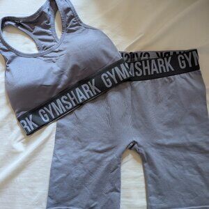 Dusty Blue Gymshark Sports Bra + Seamless Biker Shorts Set (S)